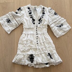 Anthropologie Ivory Dress with Black Embroidery